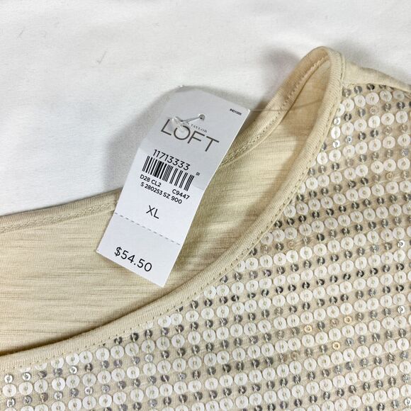 NWT Loft Tshirt XL Gold Sequin Glam Going Out Party Boxy Mob Wife Boho Chic - Picture 7 of 8